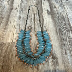 Chunky statement necklace silver, light blue and orange
